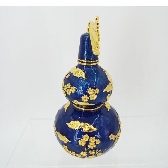 Feng Shui Blue and Gold Wu Lou 6" Calabash Gourd Joyous Cranes - Picture 4 of 10